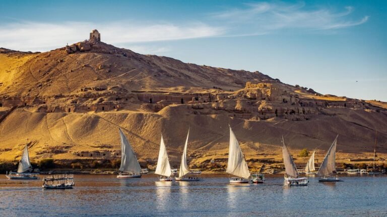HOLISTIC EGYPT Feluccas sailing the Nile at Aswan, Egypt