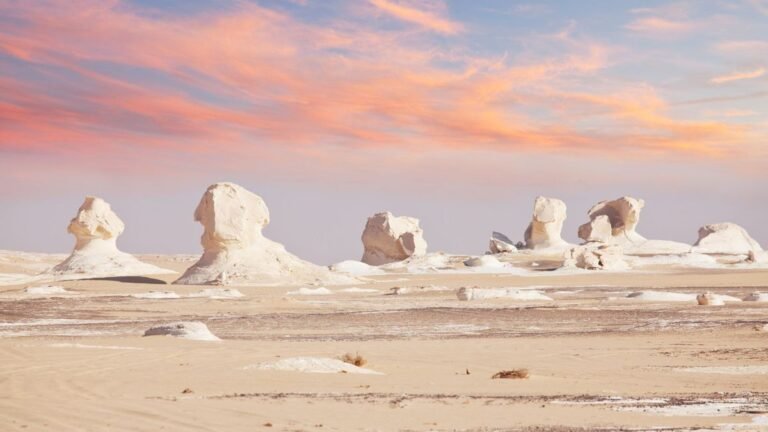 HOLISTIC EGYPT White Desert chalk rock formations at sunset, Egypt